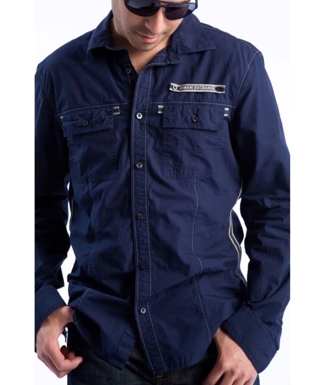 ARMANI EXCHANGE Темно-синяя хлопковая кэжуал рубашка, фото 5
