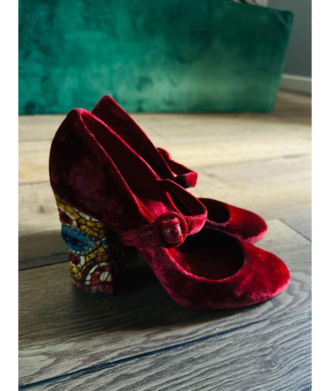 DOLCE&GABBANA Красные бархатные туфли, фото 5
