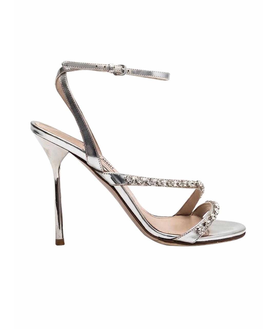 MIU MIU Серебряные кожаные босоножки, фото 1