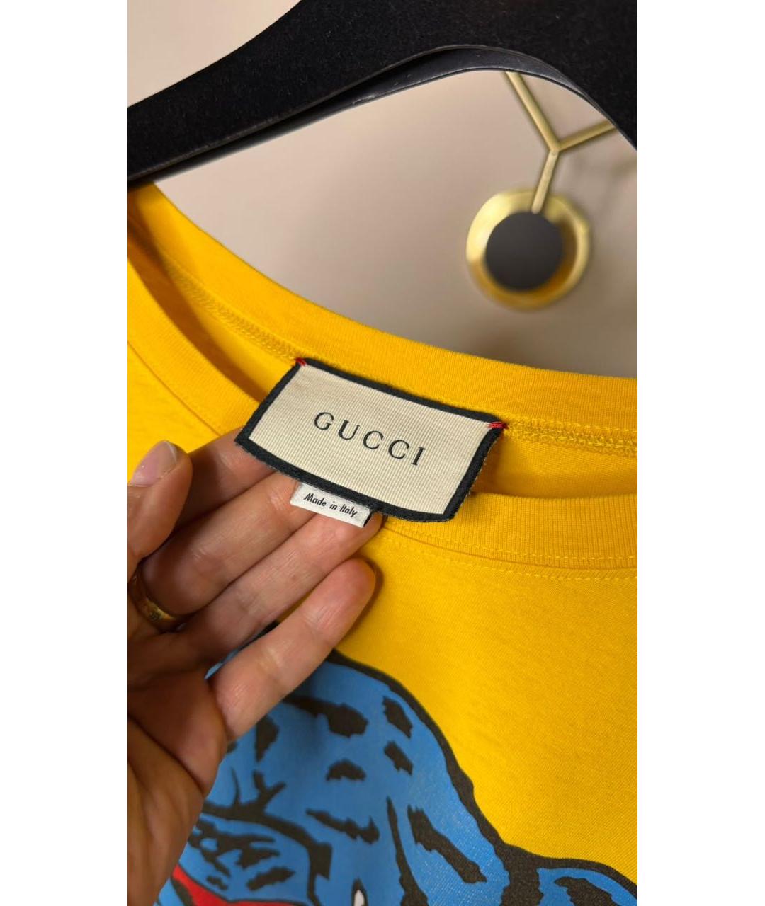 GUCCI Желтая хлопковая футболка, фото 3