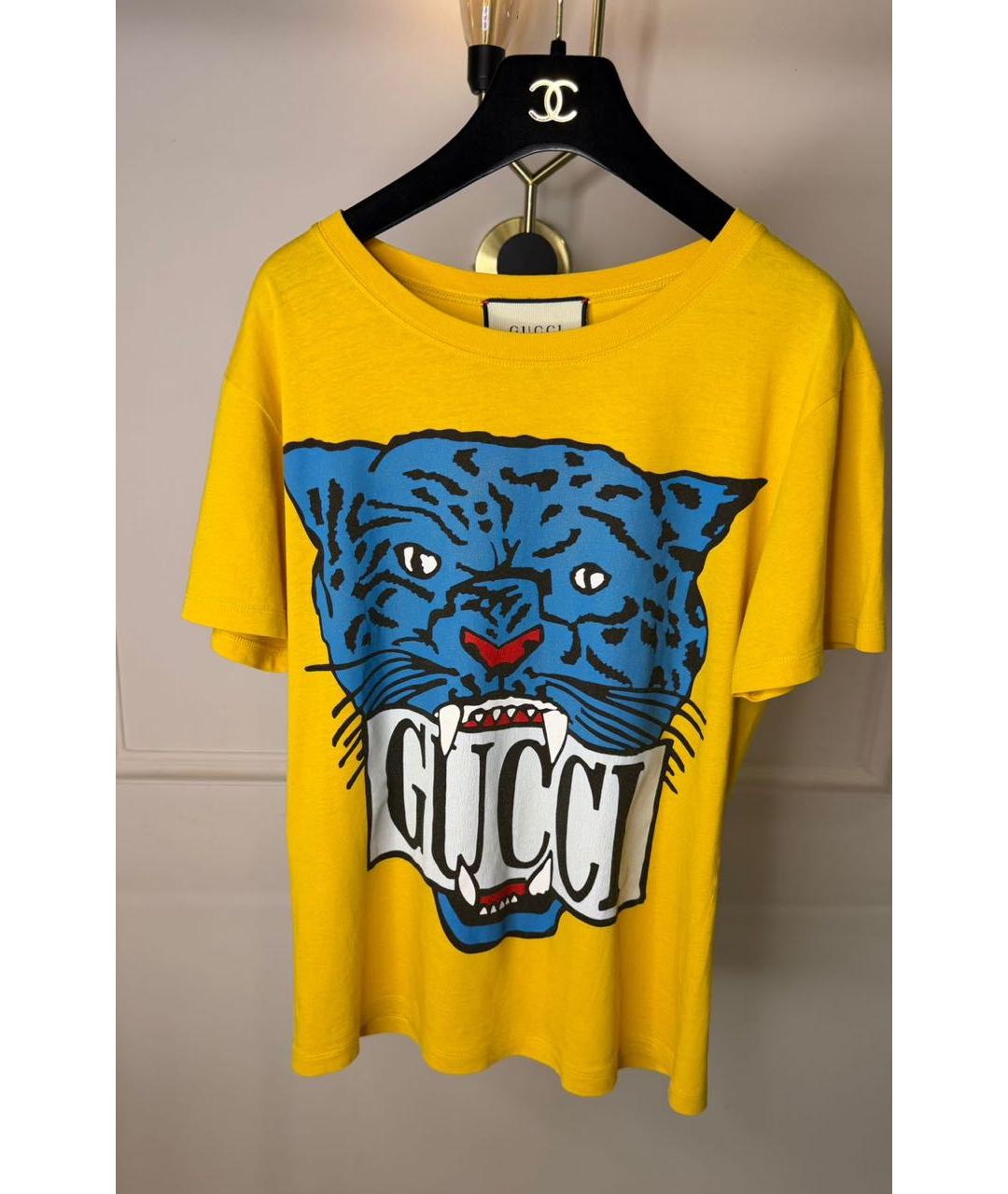GUCCI Желтая хлопковая футболка, фото 7