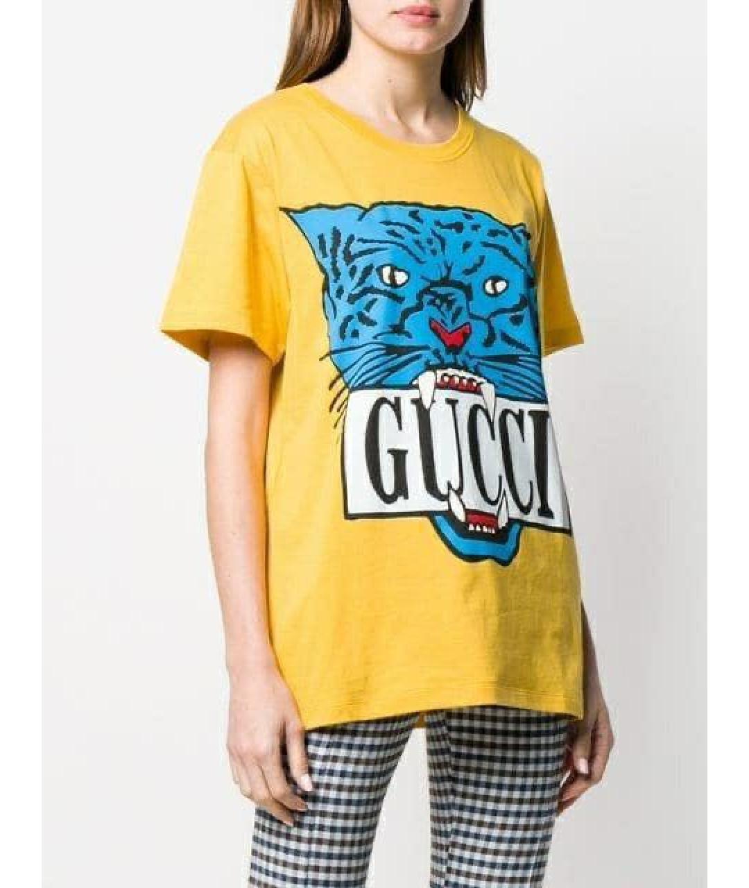 GUCCI Желтая хлопковая футболка, фото 2