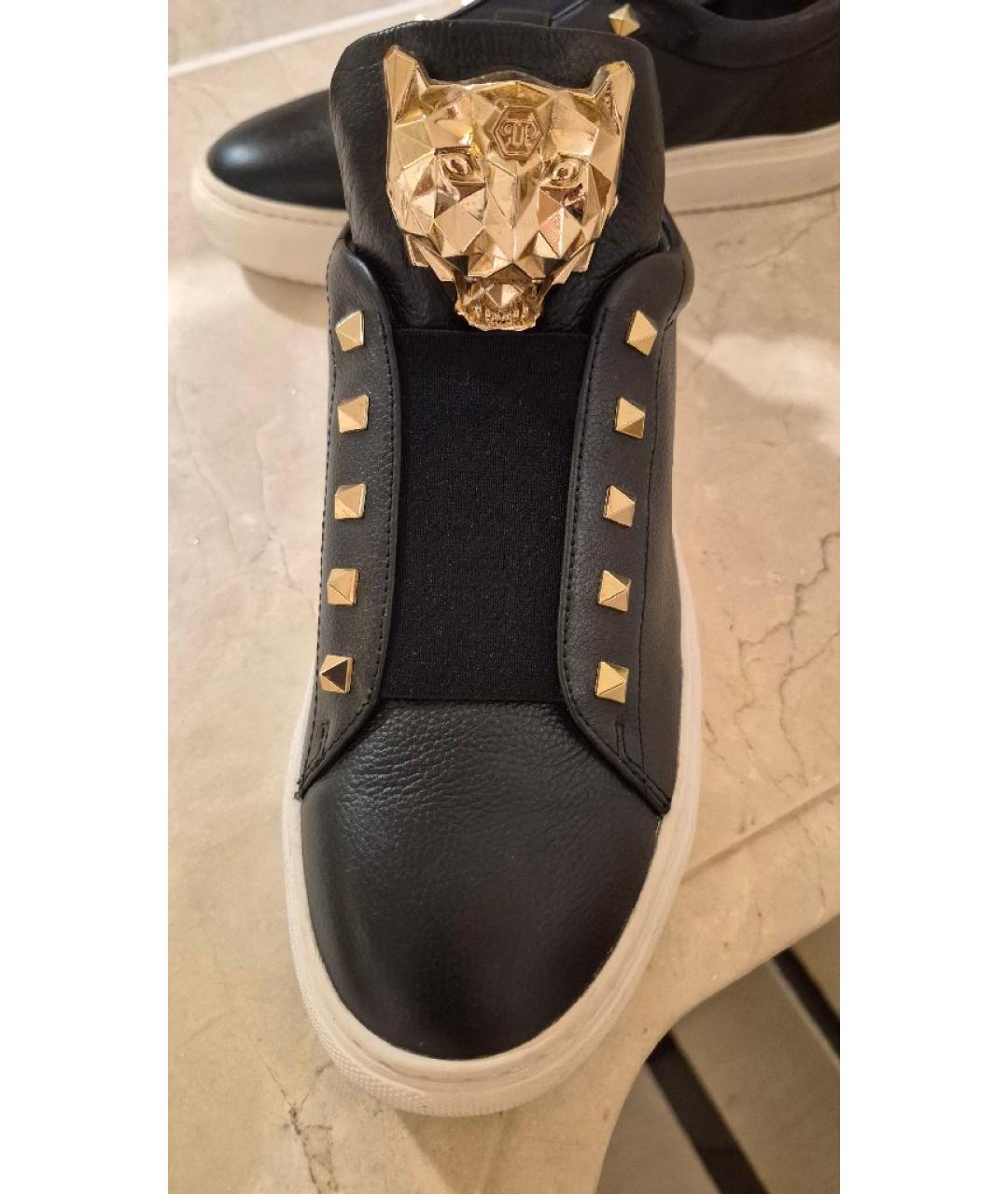 PHILIPP PLEIN Черные кожаные низкие кроссовки / кеды, фото 2