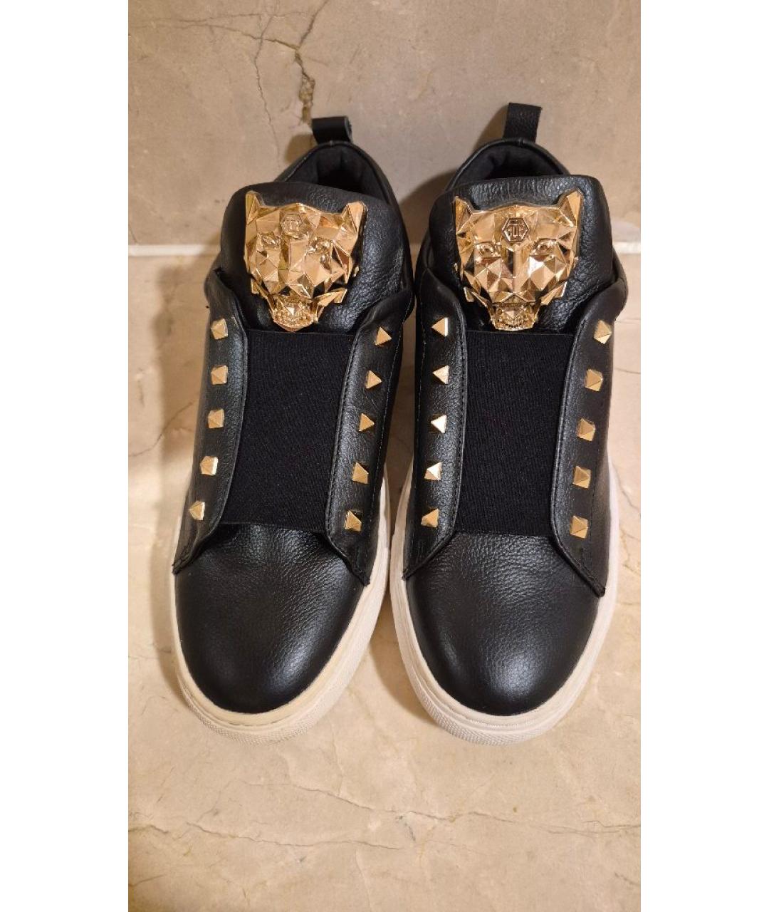 PHILIPP PLEIN Черные кожаные низкие кроссовки / кеды, фото 4