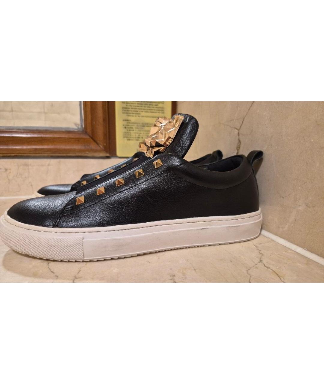 PHILIPP PLEIN Черные кожаные низкие кроссовки / кеды, фото 5