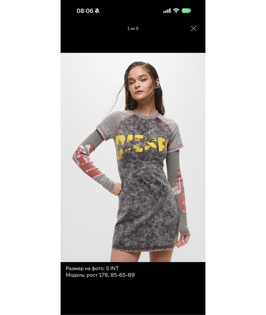 DIESEL Серое хлопковое повседневное платье, фото 2