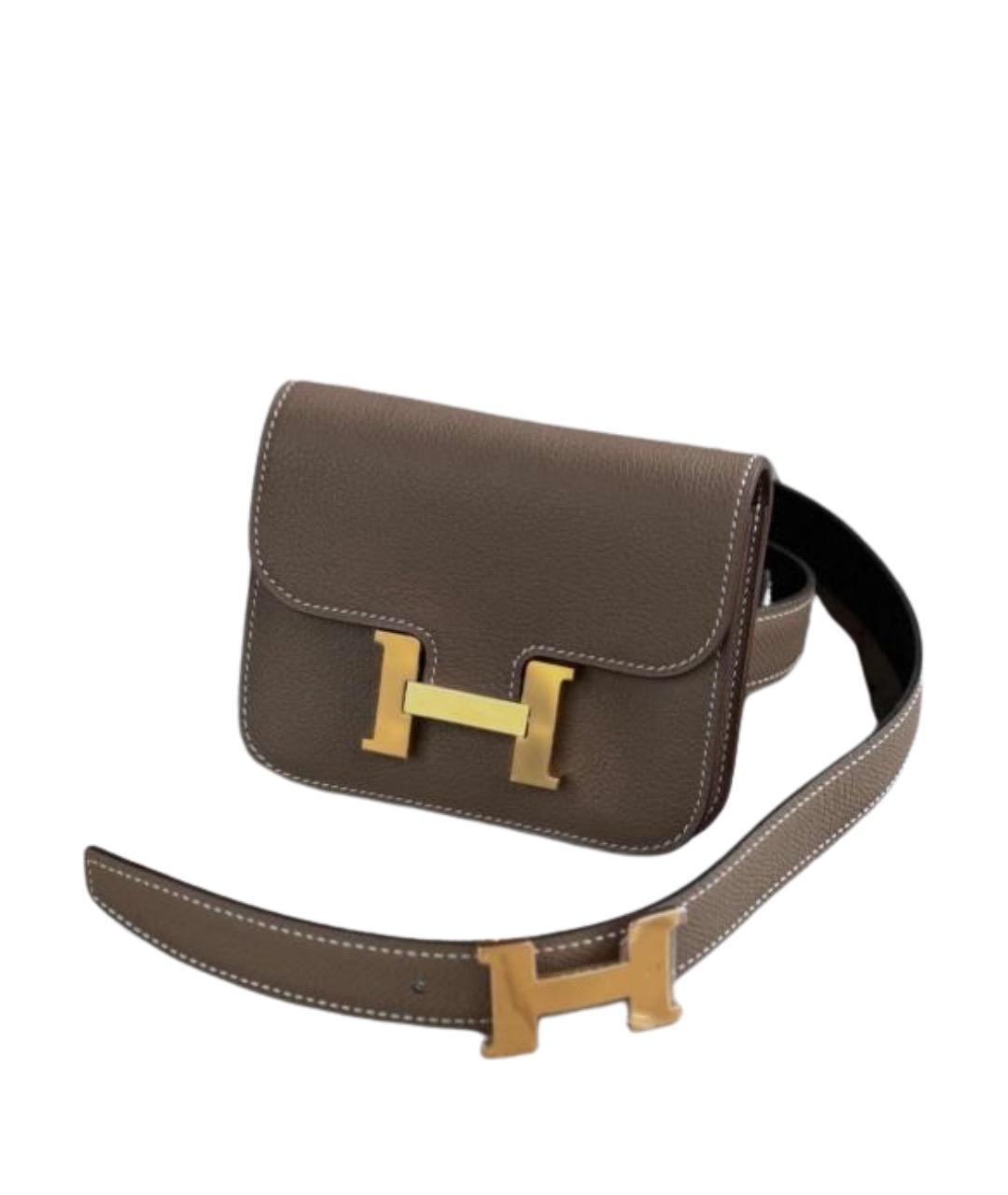 HERMES Бежевая кожаная поясная сумка, фото 1