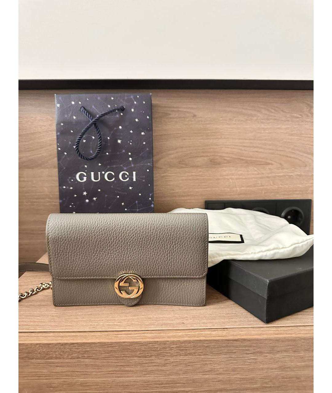 GUCCI Серая кожаная сумка через плечо, фото 6