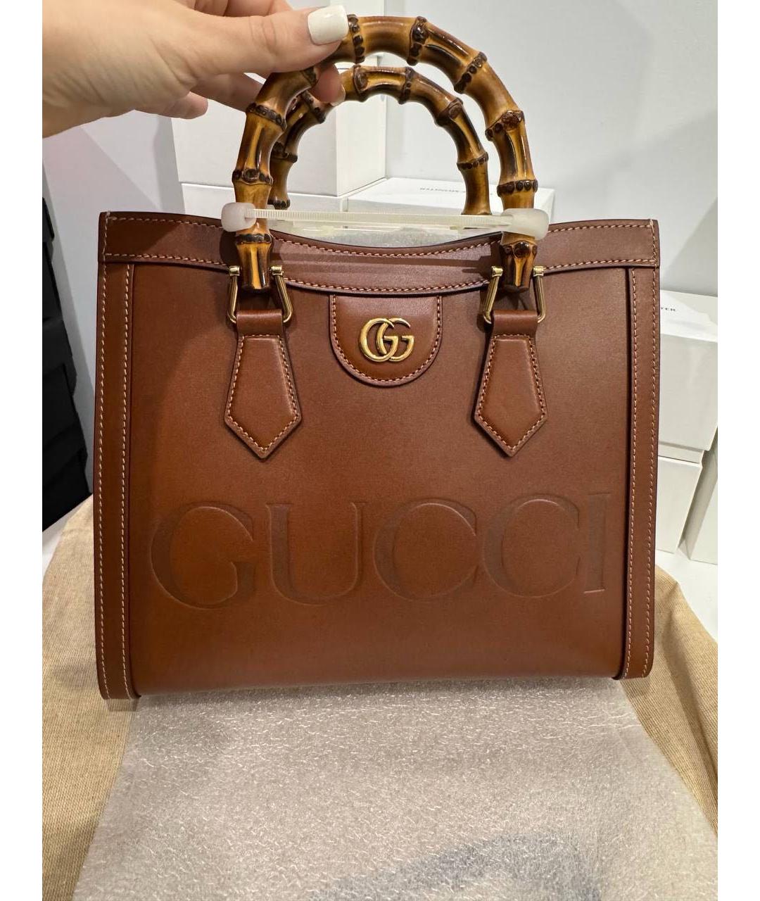GUCCI Коричневая кожаная сумка тоут, фото 5