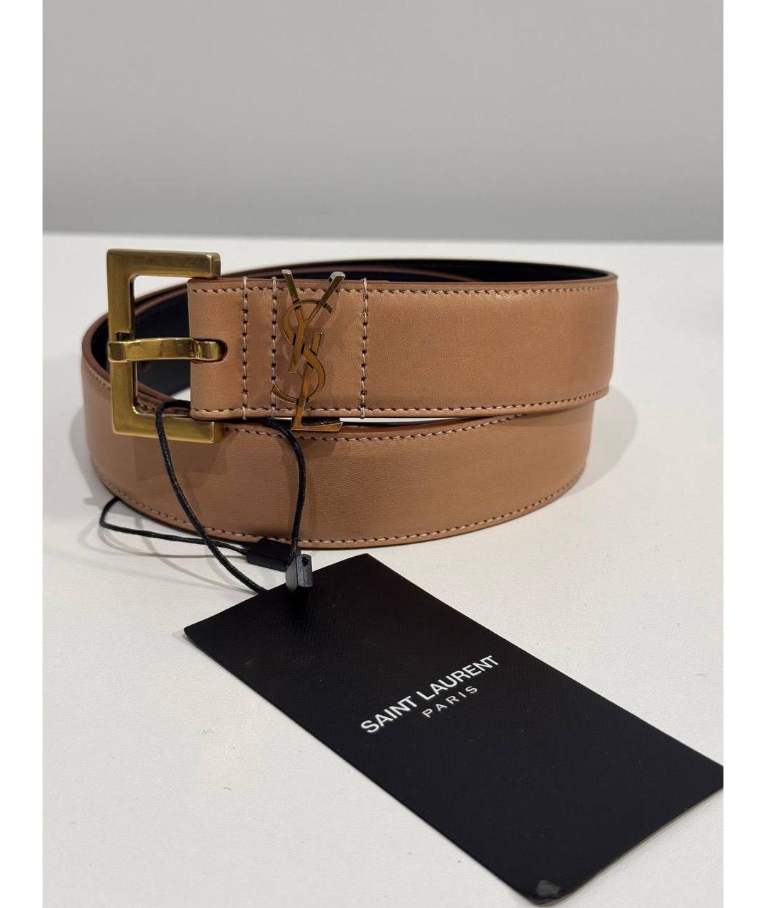 SAINT LAURENT Коричневый кожаный ремень, фото 6
