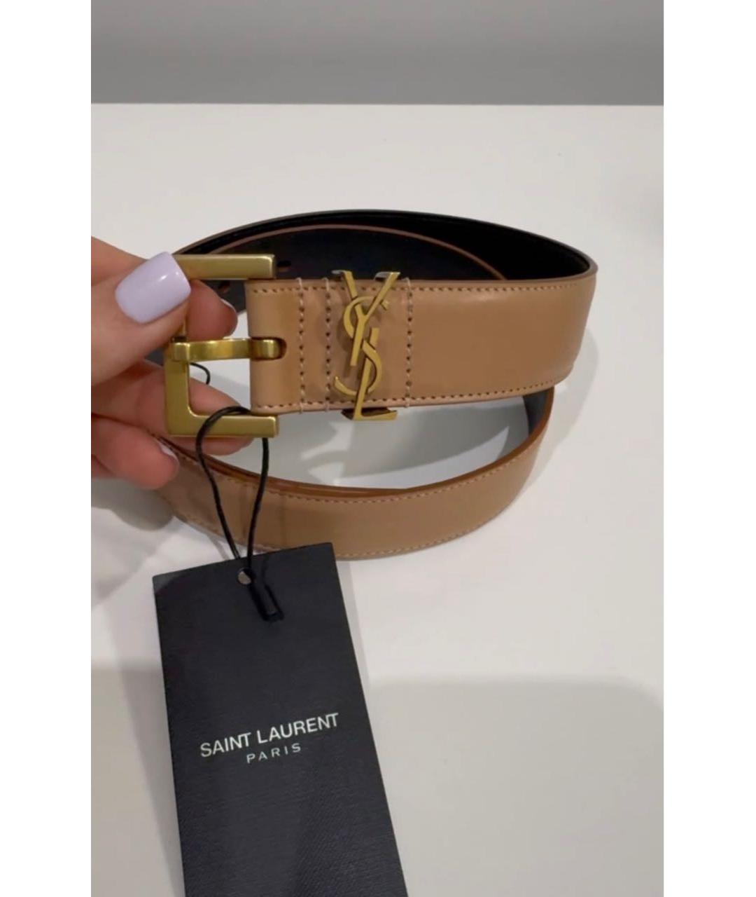 SAINT LAURENT Коричневый кожаный ремень, фото 5