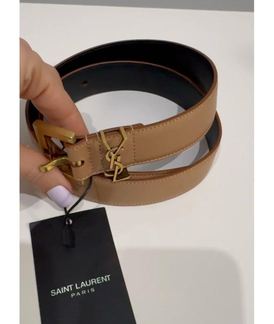 SAINT LAURENT Коричневый кожаный ремень, фото 4