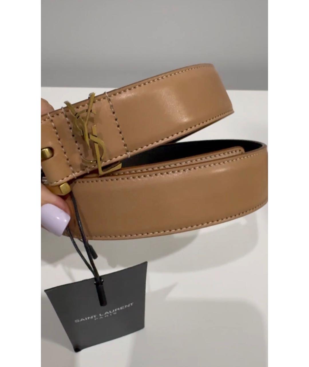 SAINT LAURENT Коричневый кожаный ремень, фото 3