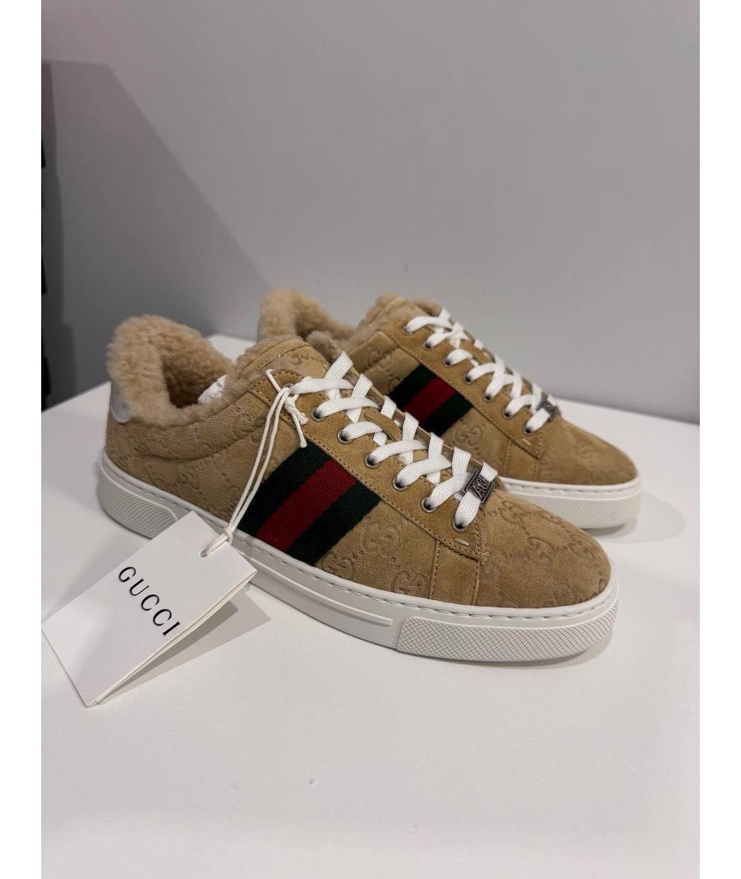 GUCCI Бежевые замшевые кроссовки, фото 8