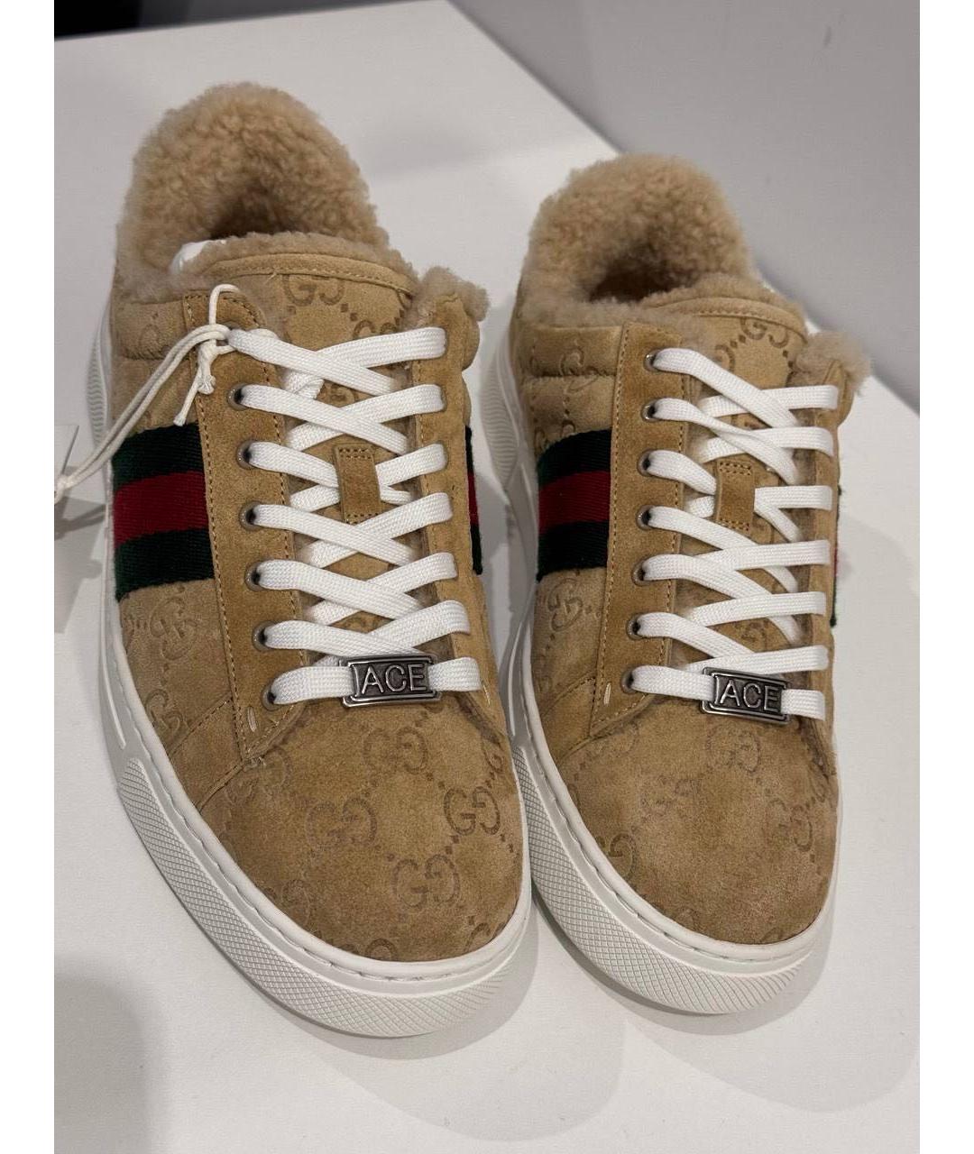 GUCCI Бежевые замшевые кроссовки, фото 2