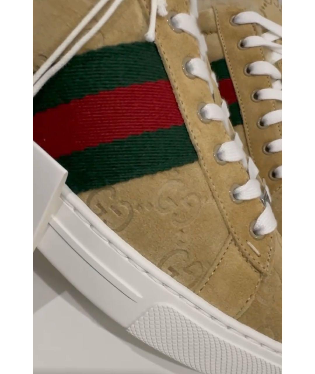 GUCCI Бежевые замшевые кроссовки, фото 5
