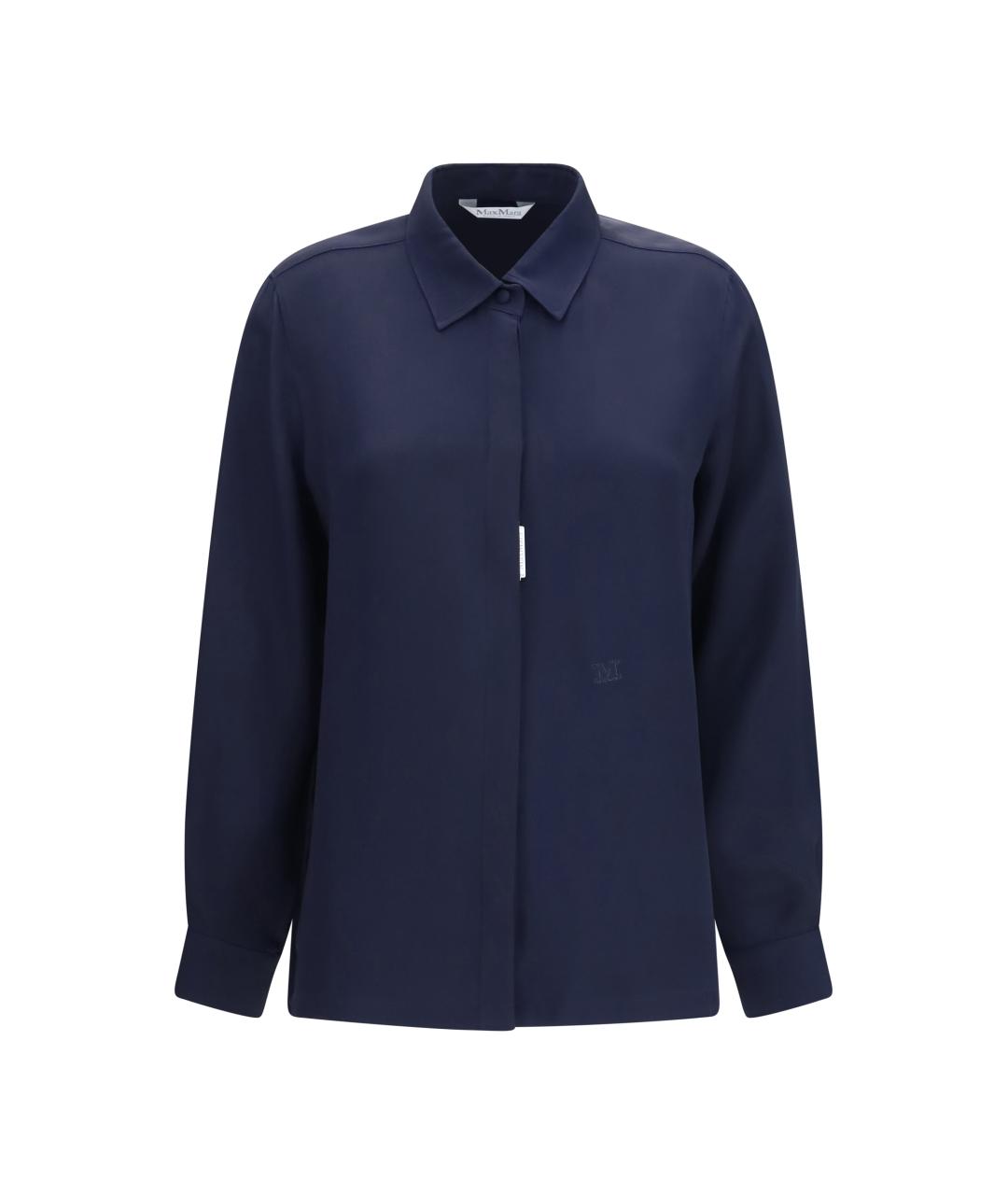 MAX MARA Темно-синяя шелковая рубашка, фото 1