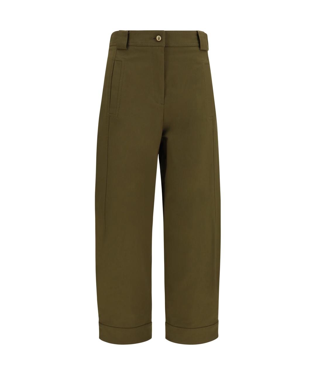 MAX MARA Зеленые хлопковые прямые брюки, фото 1