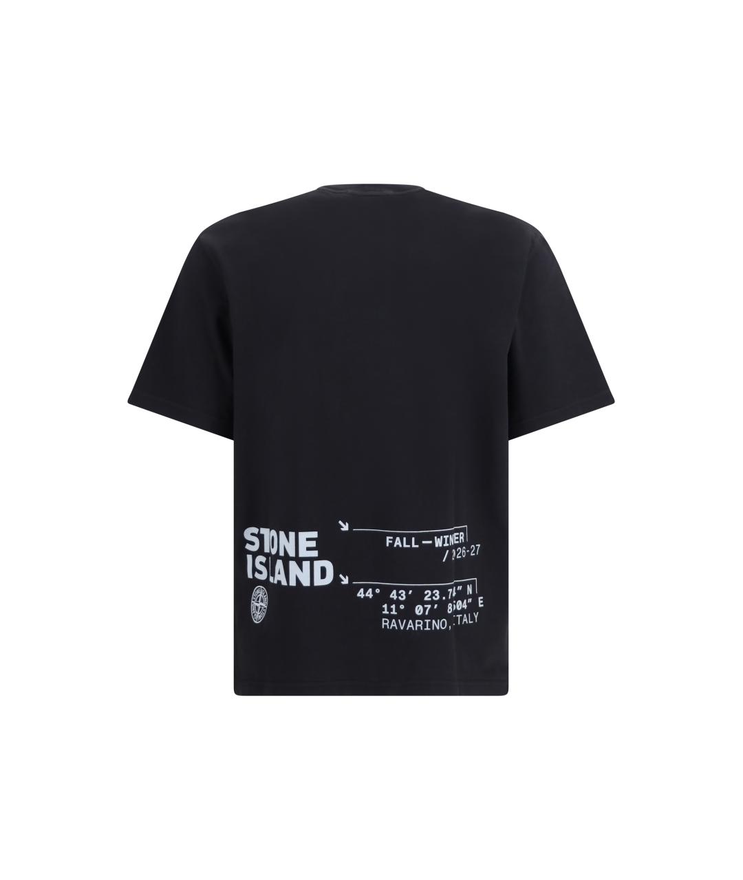 STONE ISLAND Черная хлопковая футболка, фото 2