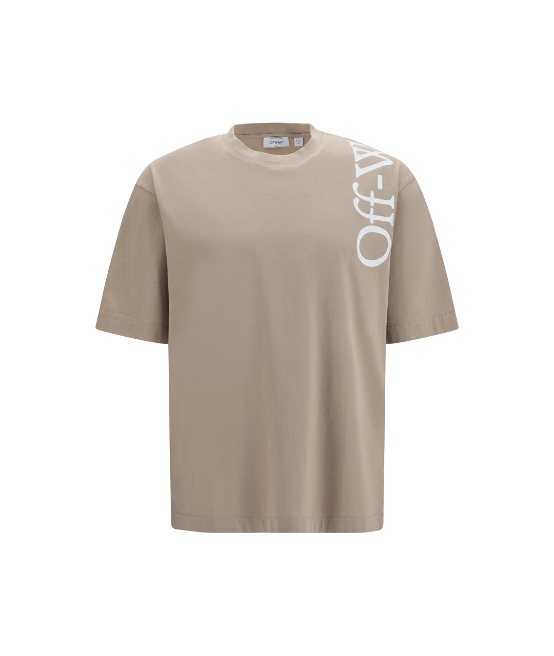 OFF-WHITE Бежевая хлопковая футболка, фото 1