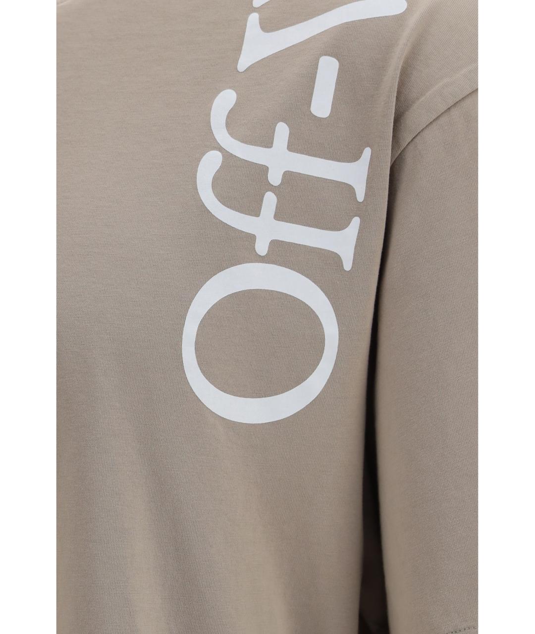 OFF-WHITE Бежевая хлопковая футболка, фото 3
