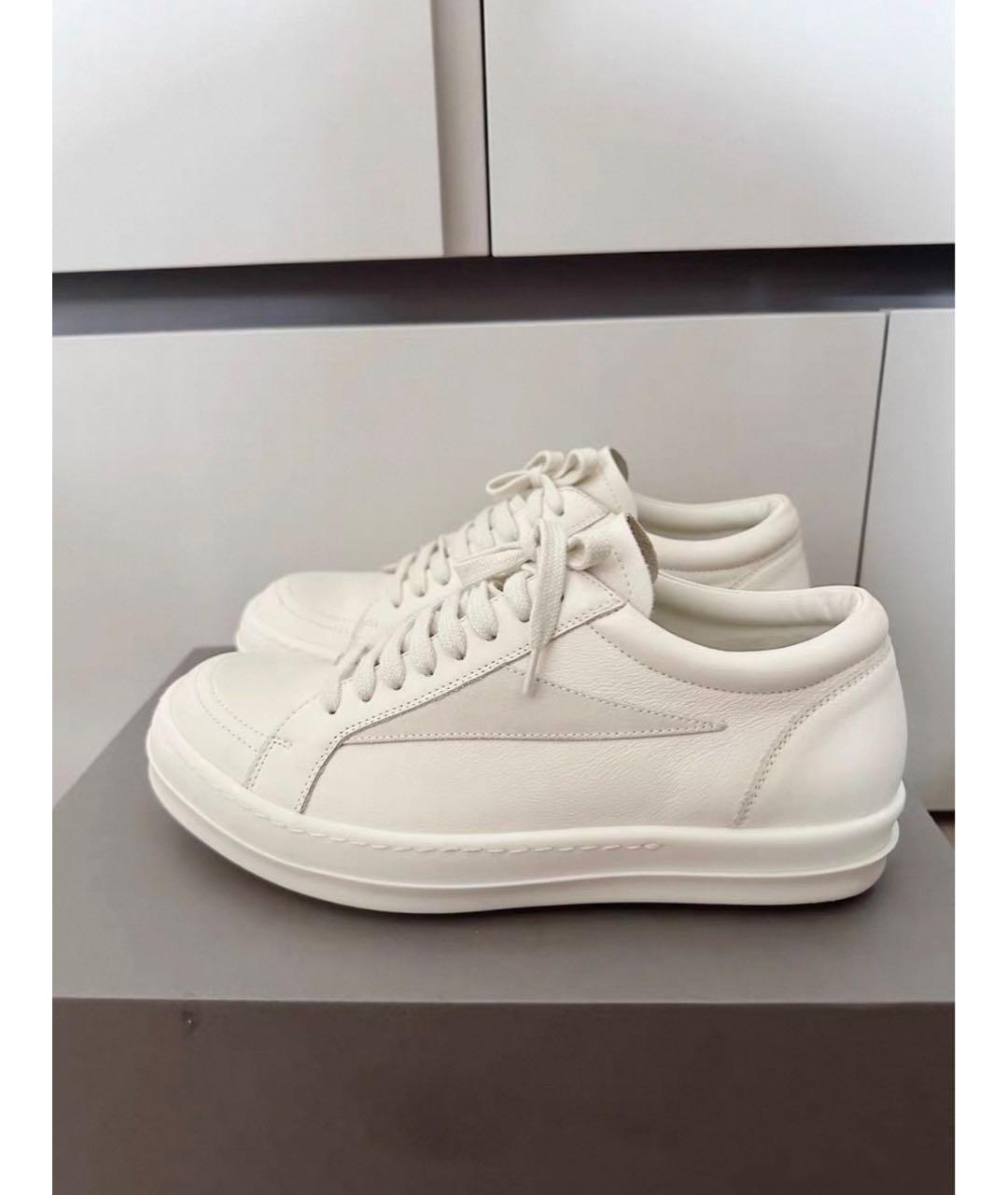 RICK OWENS Белые кожаные низкие кроссовки / кеды, фото 6