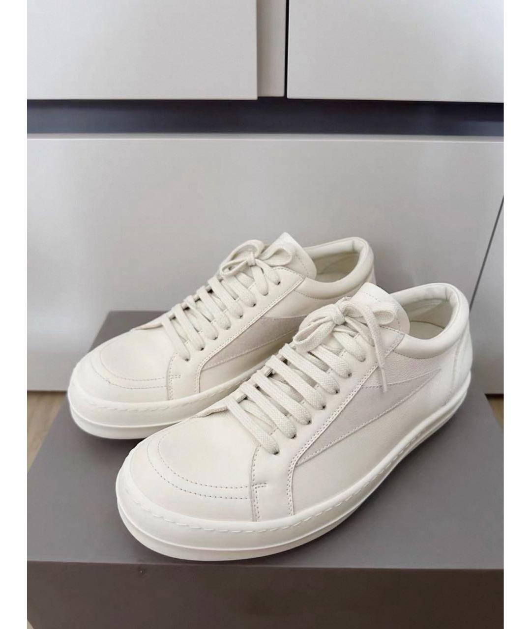 RICK OWENS Белые кожаные низкие кроссовки / кеды, фото 2