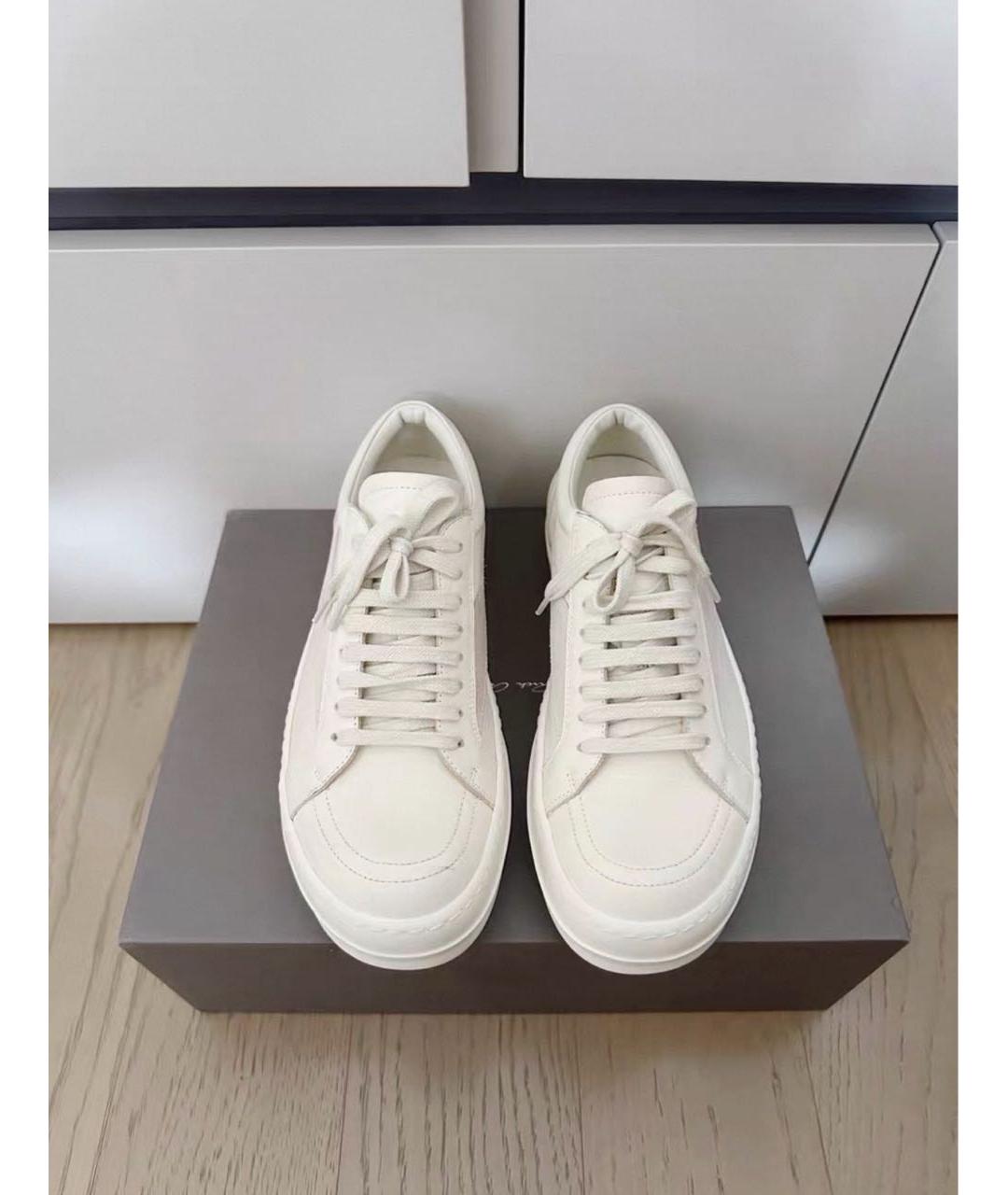RICK OWENS Белые кожаные низкие кроссовки / кеды, фото 3