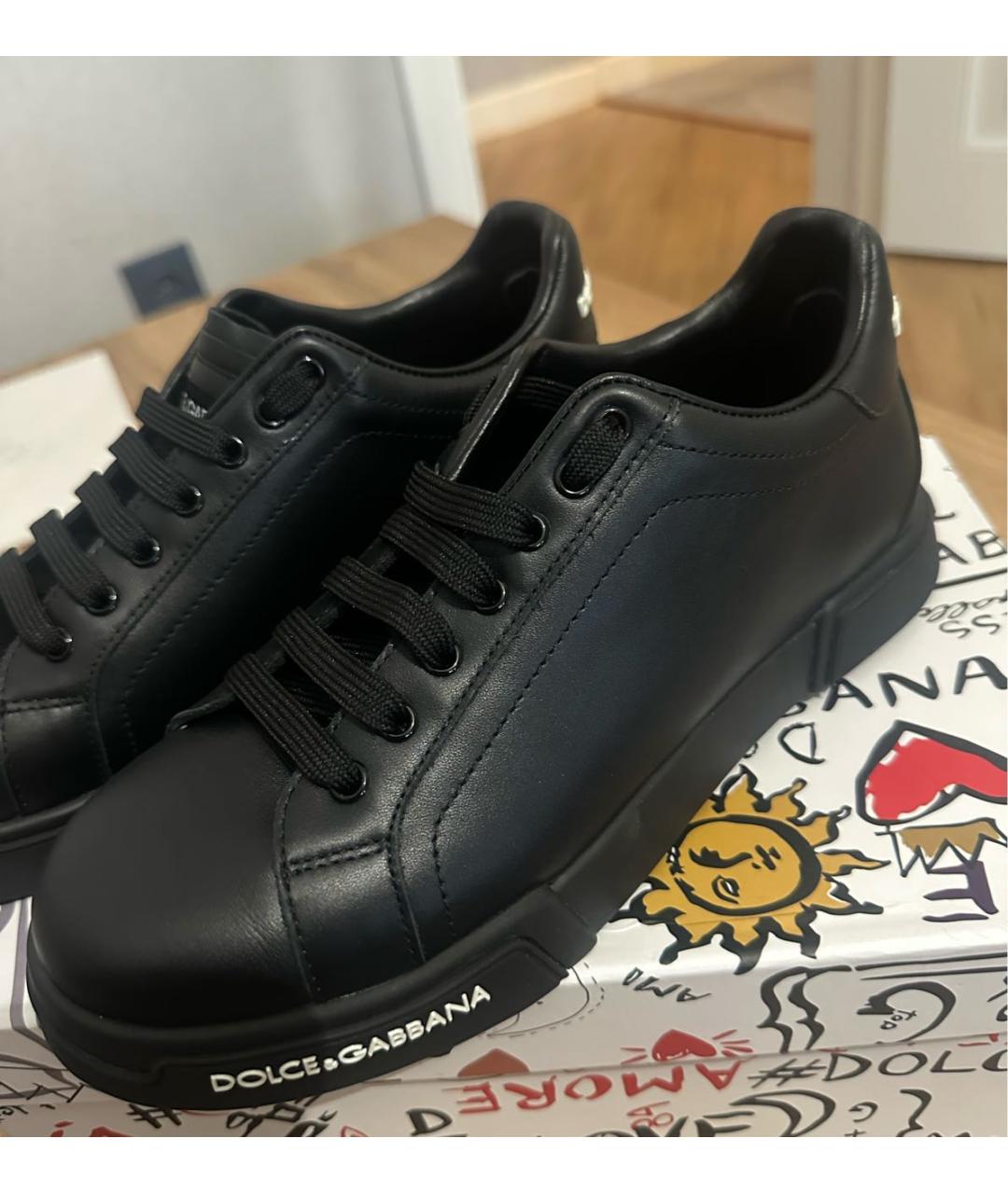 DOLCE&GABBANA Черные кожаные низкие кроссовки / кеды, фото 3
