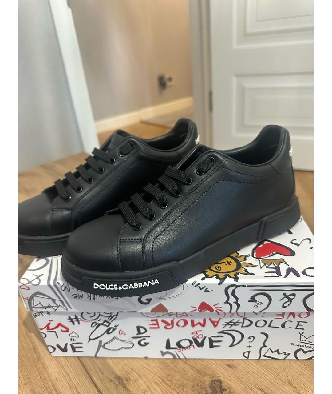 DOLCE&GABBANA Черные кожаные низкие кроссовки / кеды, фото 5