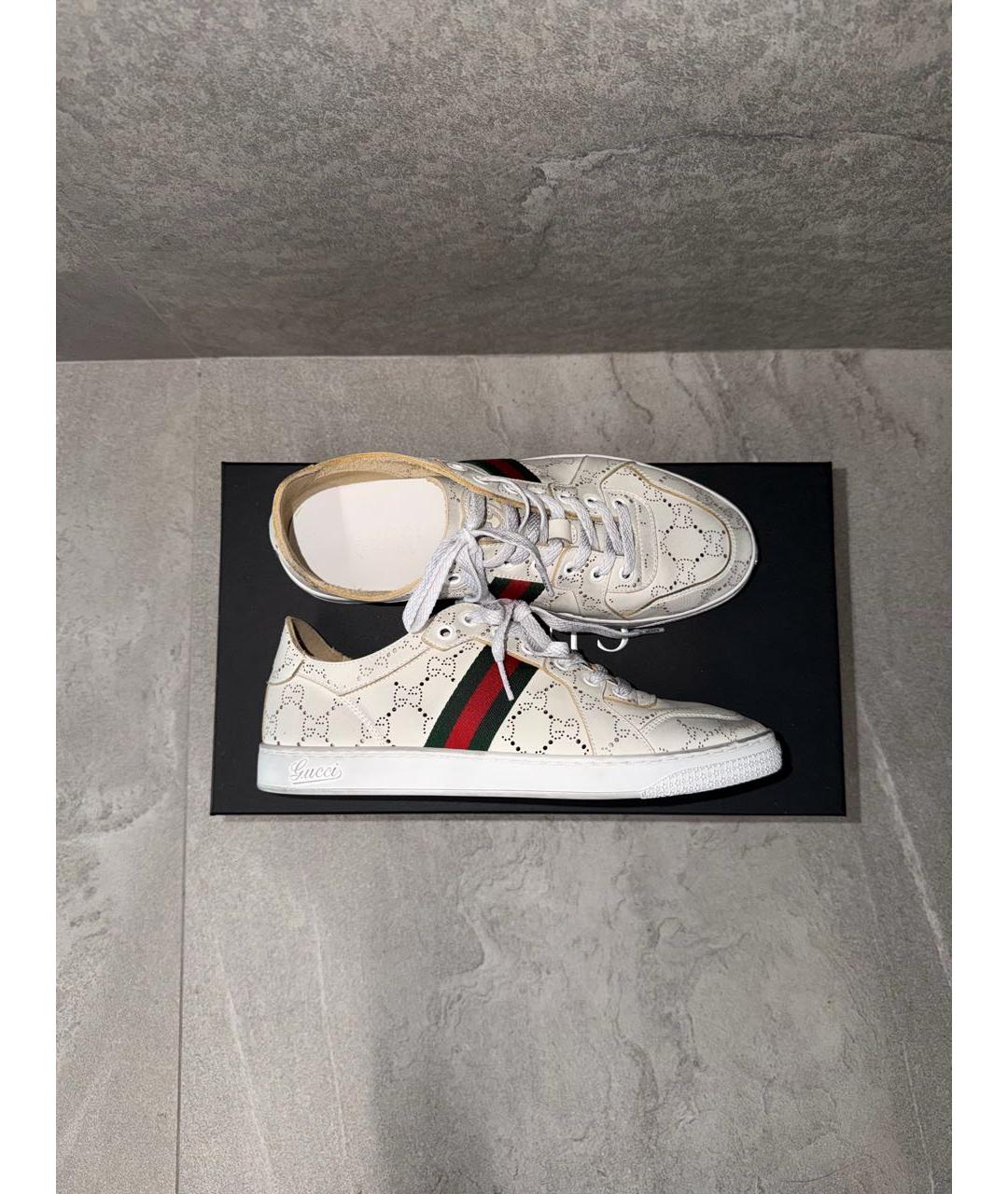 GUCCI Белые кожаные низкие кроссовки / кеды, фото 5