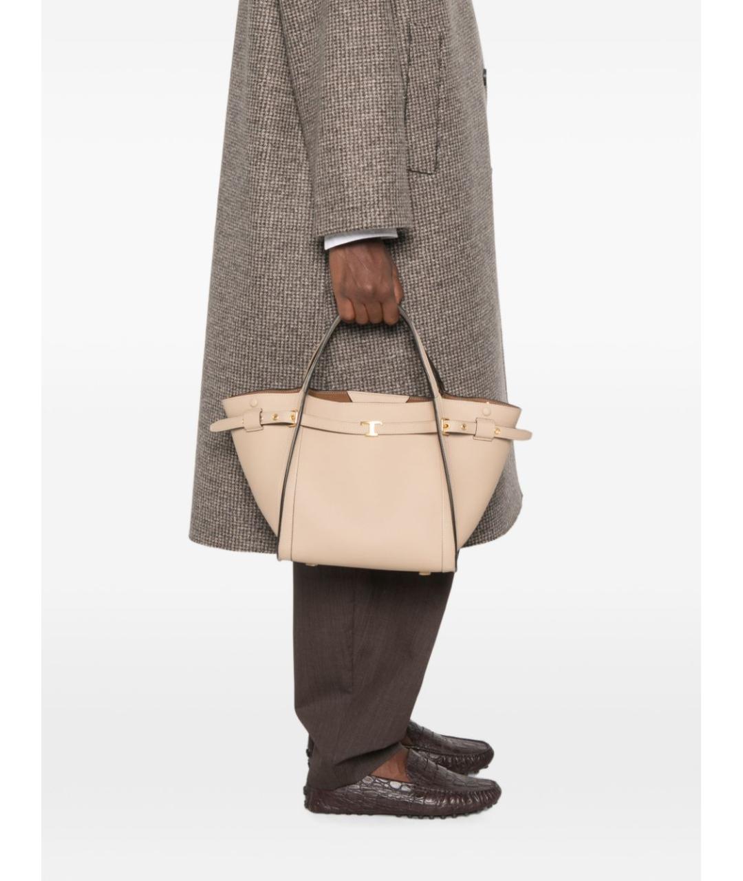 TOD'S Бежевая кожаная сумка тоут, фото 5