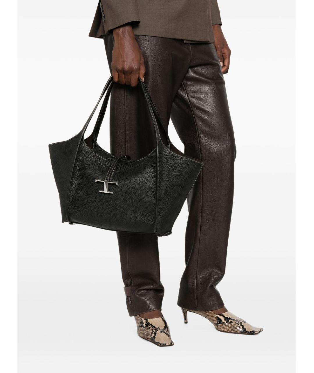 TOD'S Черная кожаная сумка тоут, фото 5