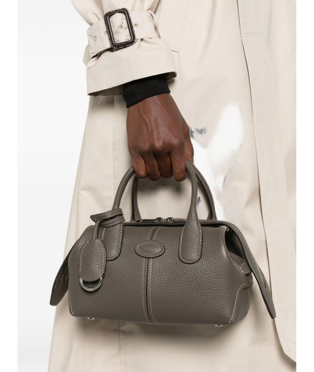 TOD'S Серая кожаная сумка с короткими ручками, фото 4