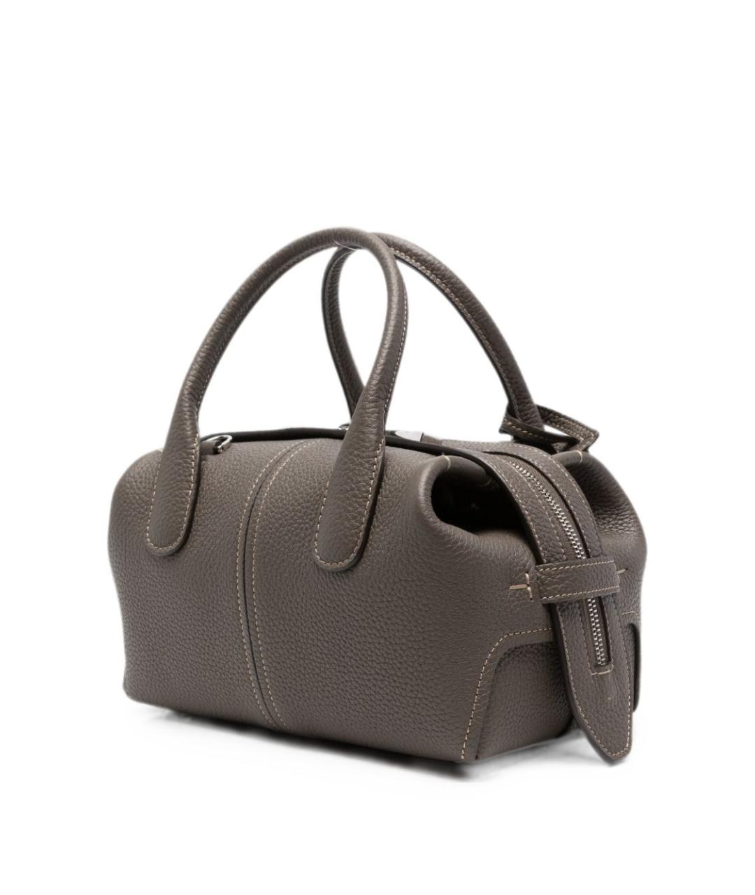 TOD'S Серая кожаная сумка с короткими ручками, фото 3