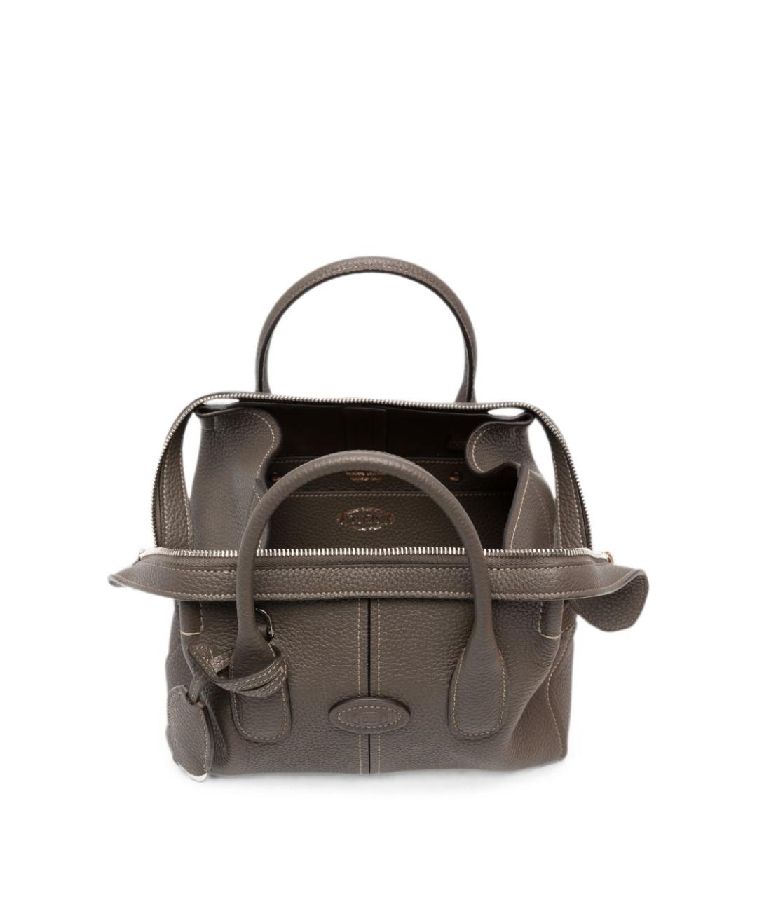 TOD'S Серая кожаная сумка с короткими ручками, фото 5