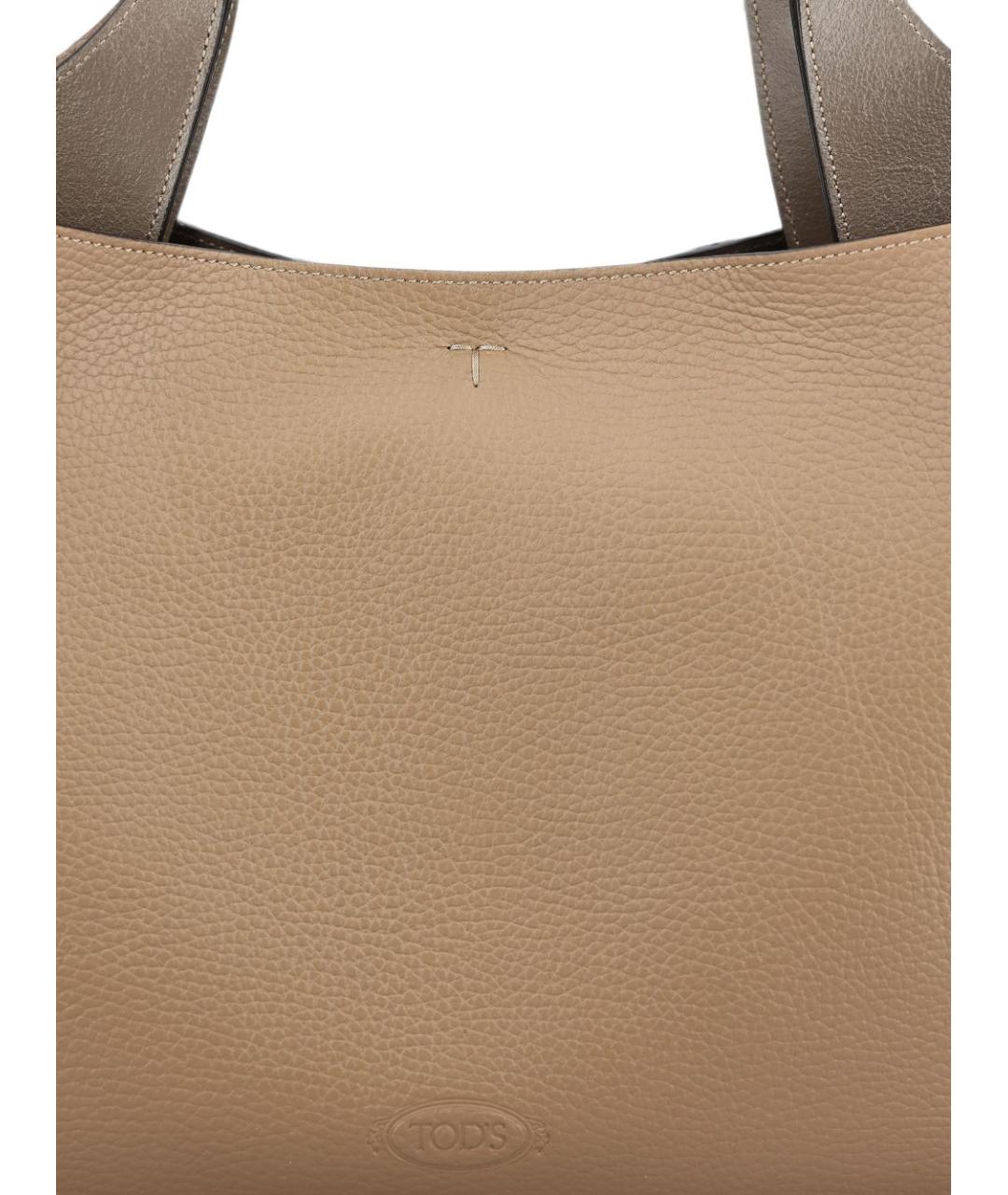 TOD'S Бежевая кожаная сумка тоут, фото 3