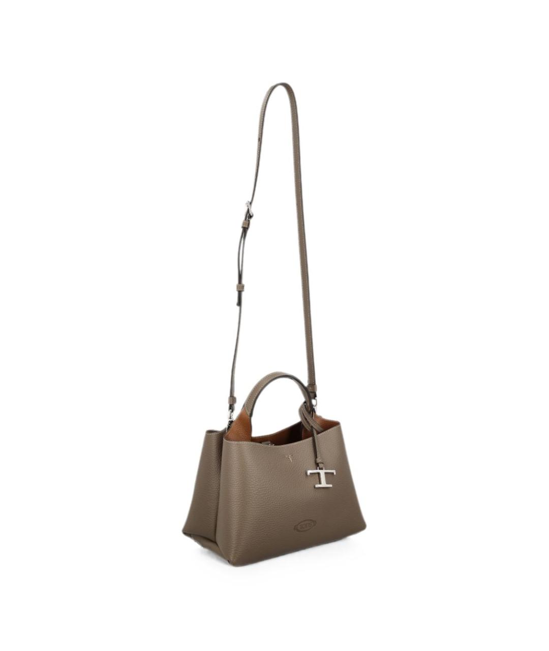 TOD'S Серая кожаная сумка тоут, фото 2