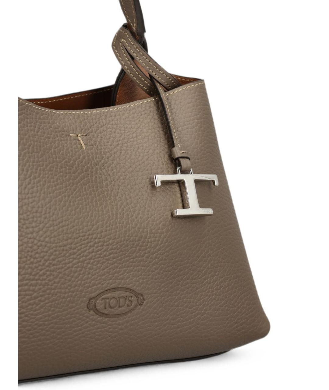 TOD'S Серая кожаная сумка тоут, фото 3