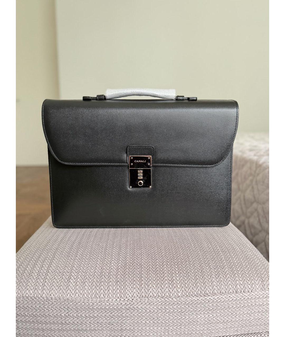 CANALI Черный кожаный портфель, фото 8