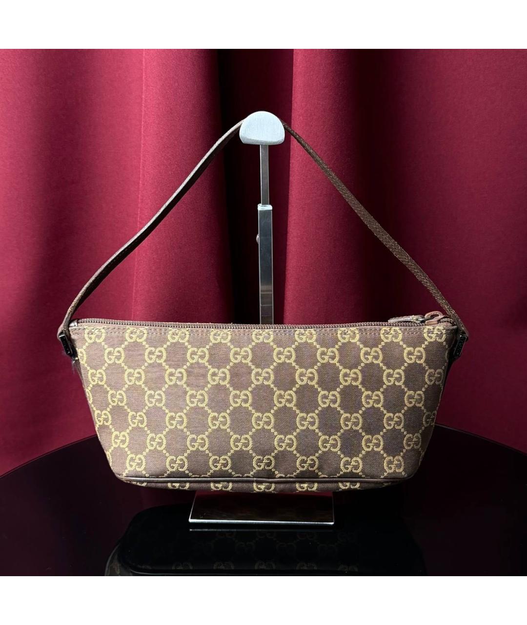 GUCCI Коричневая тканевая сумка с короткими ручками, фото 3