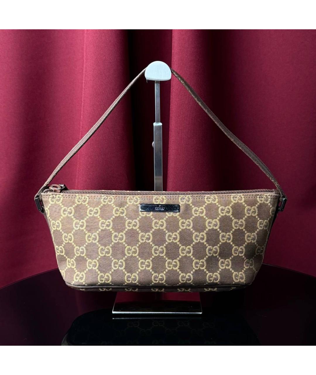 GUCCI Коричневая тканевая сумка с короткими ручками, фото 6