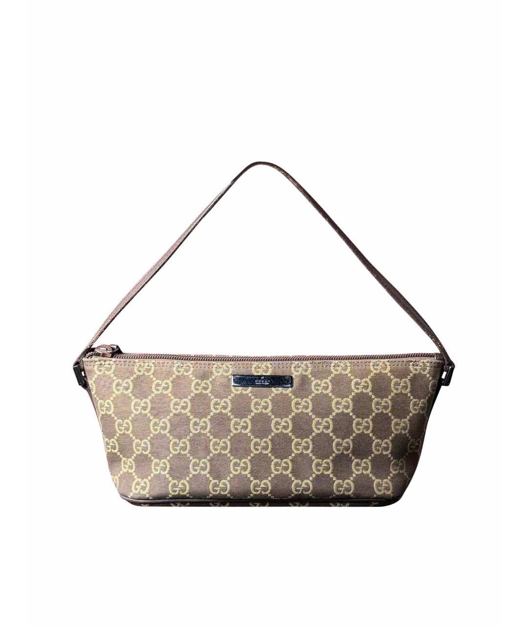 GUCCI Коричневая тканевая сумка с короткими ручками, фото 1