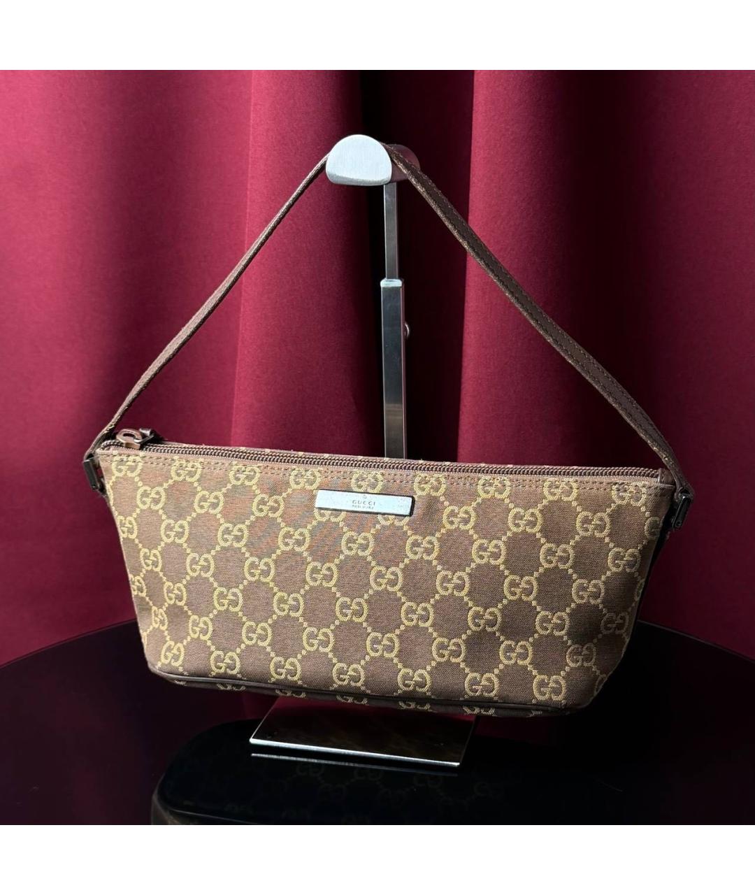 GUCCI Коричневая тканевая сумка с короткими ручками, фото 2