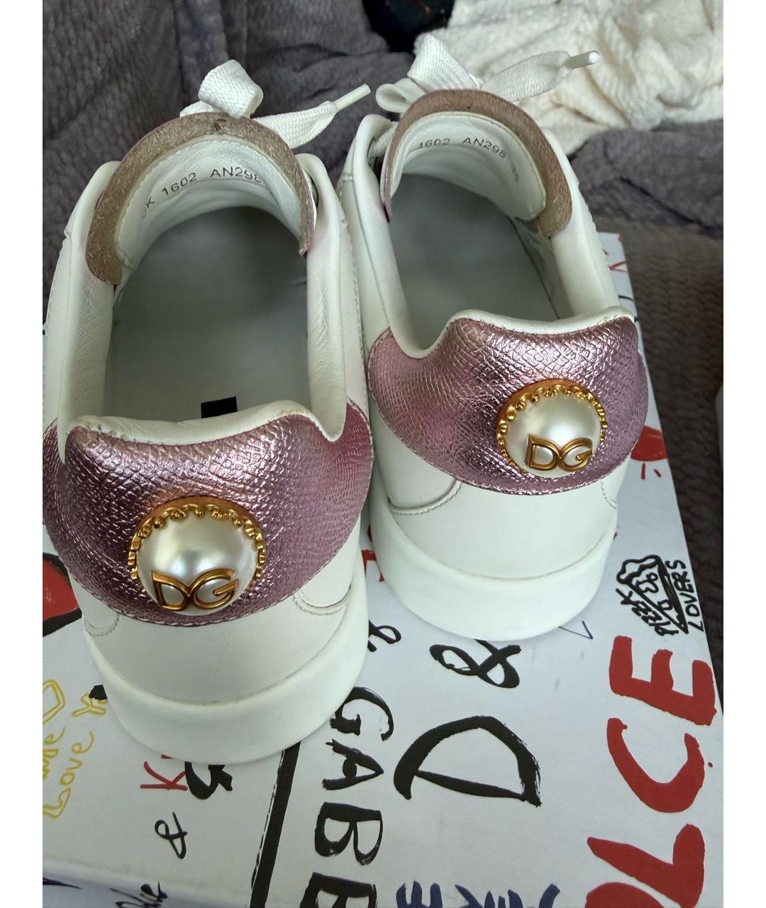 DOLCE&GABBANA Белые кожаные кеды, фото 4