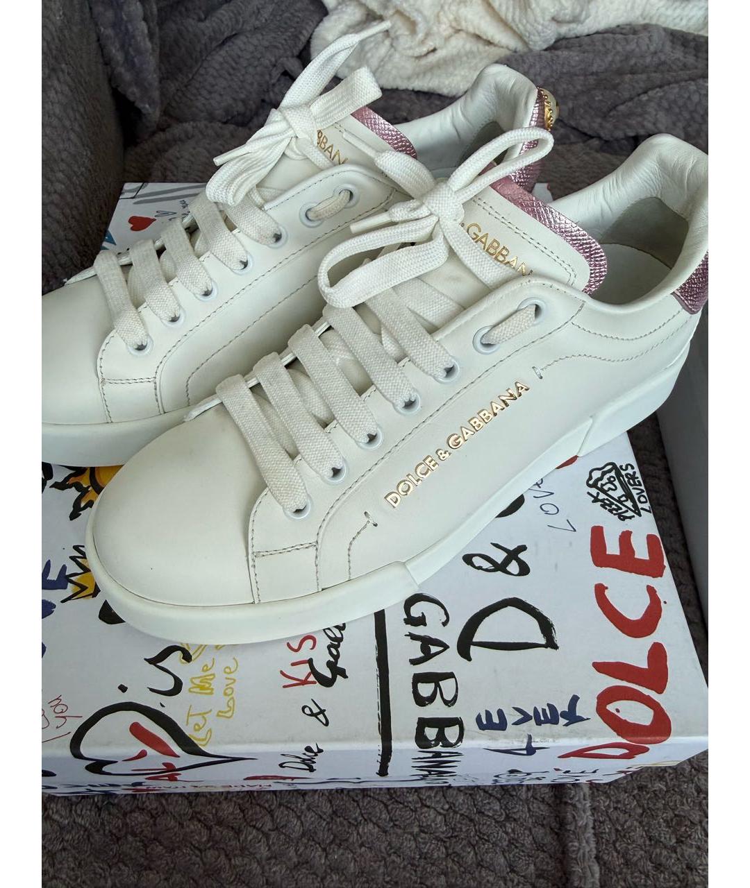 DOLCE&GABBANA Белые кожаные кеды, фото 3