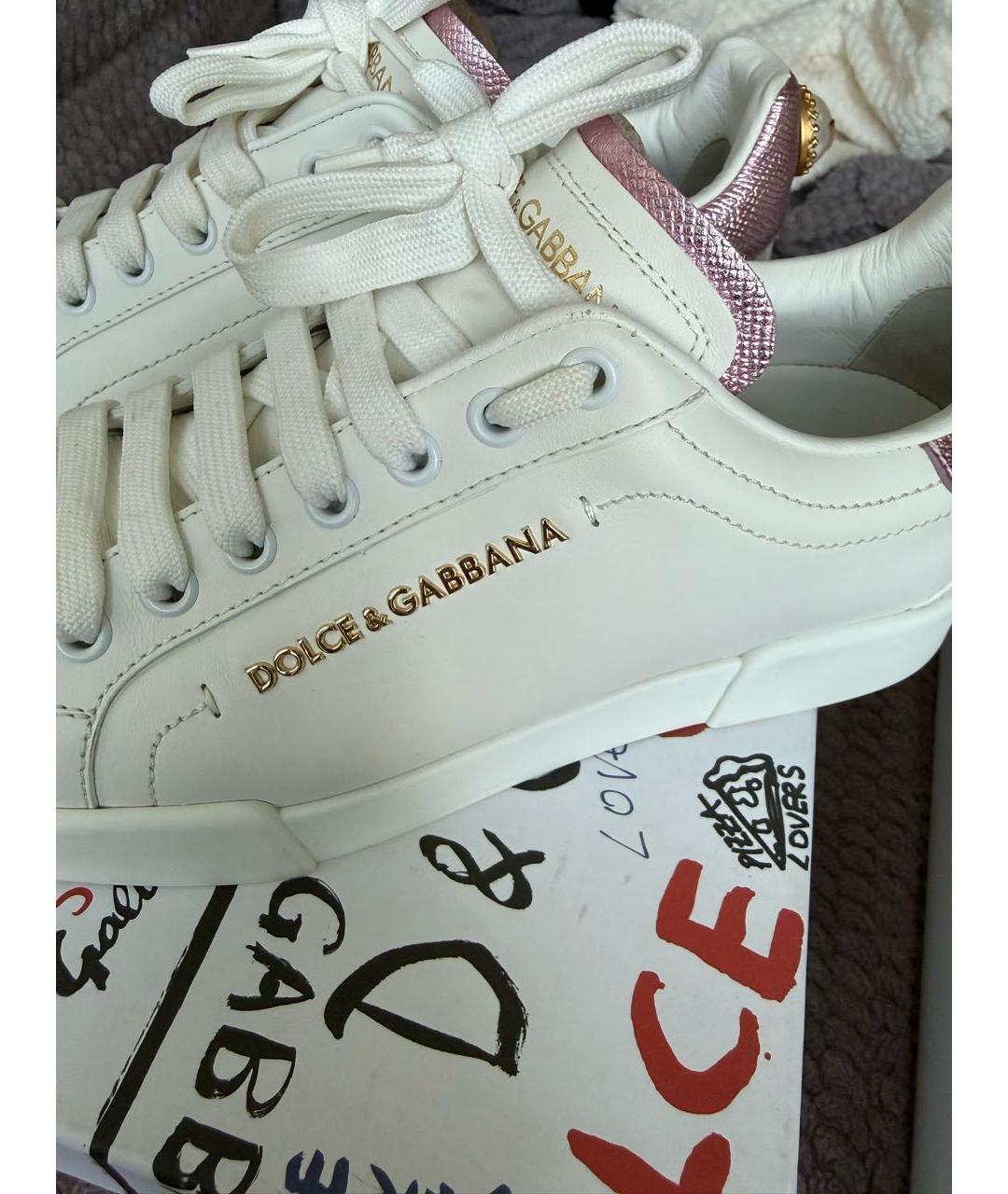 DOLCE&GABBANA Белые кожаные кеды, фото 2
