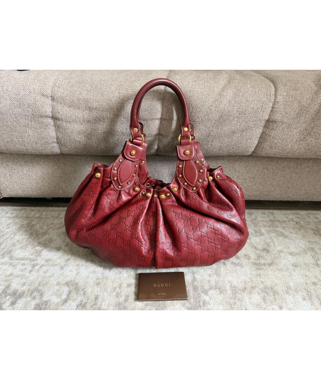 GUCCI Бордовая кожаная сумка с короткими ручками, фото 9