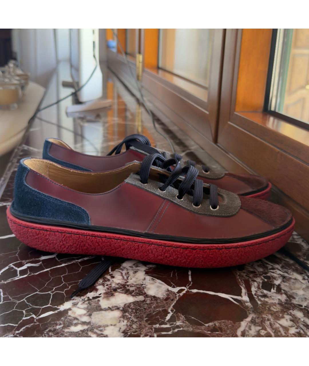 PRADA Бордовые кожаные низкие кроссовки / кеды, фото 4