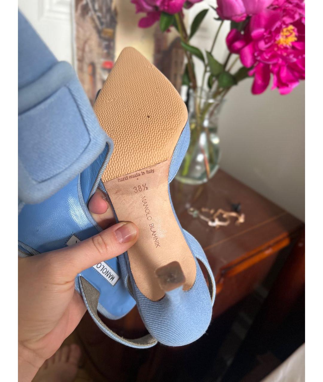 MANOLO BLAHNIK Голубые текстильные туфли, фото 6
